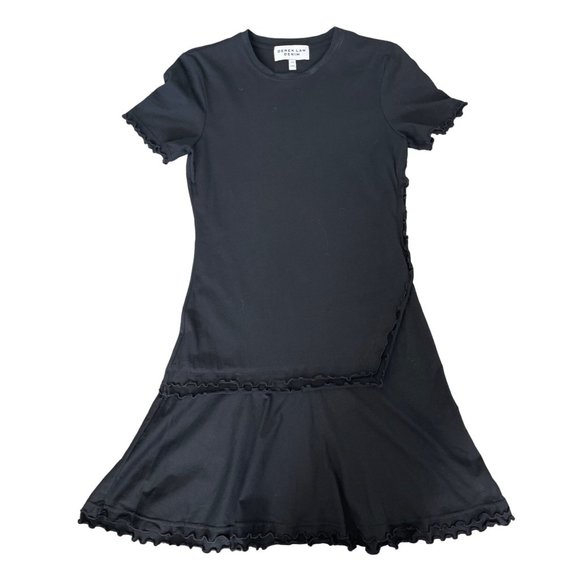 Derek Lam‎ Denim Ruffle Crew Neck Tee Mini Dress Black Size Small $295 - Picture 3 of 8